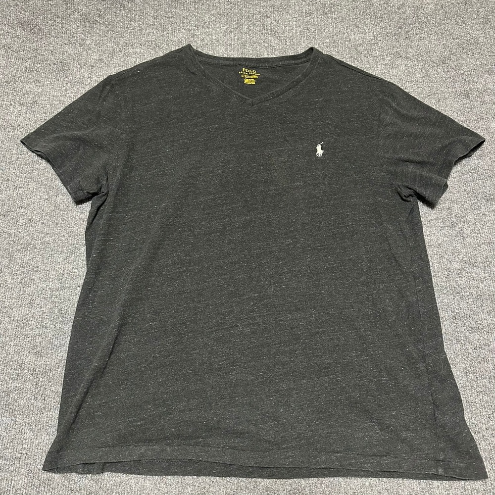 Polo Ralph Lauren Mens V-Neck Short Sleeve Heather Charcoal T-Shirt Large